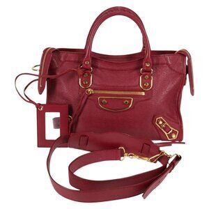 BALENCIAGA Classic Metallic Edge City S Bag Leather Red Gold